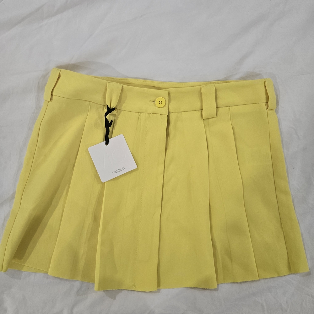 Yellow Pleated Mini Skirt